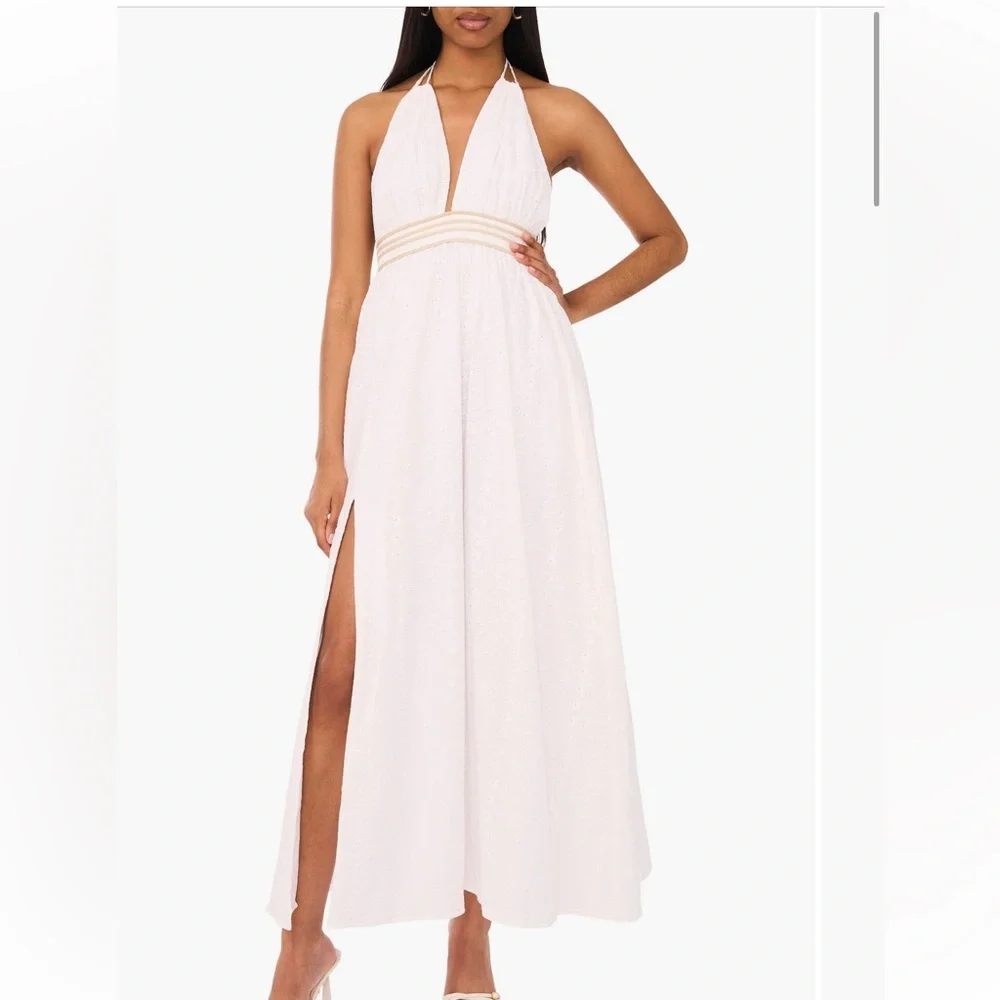 Parker White Dress with Cream Details - Picture 3 of 4